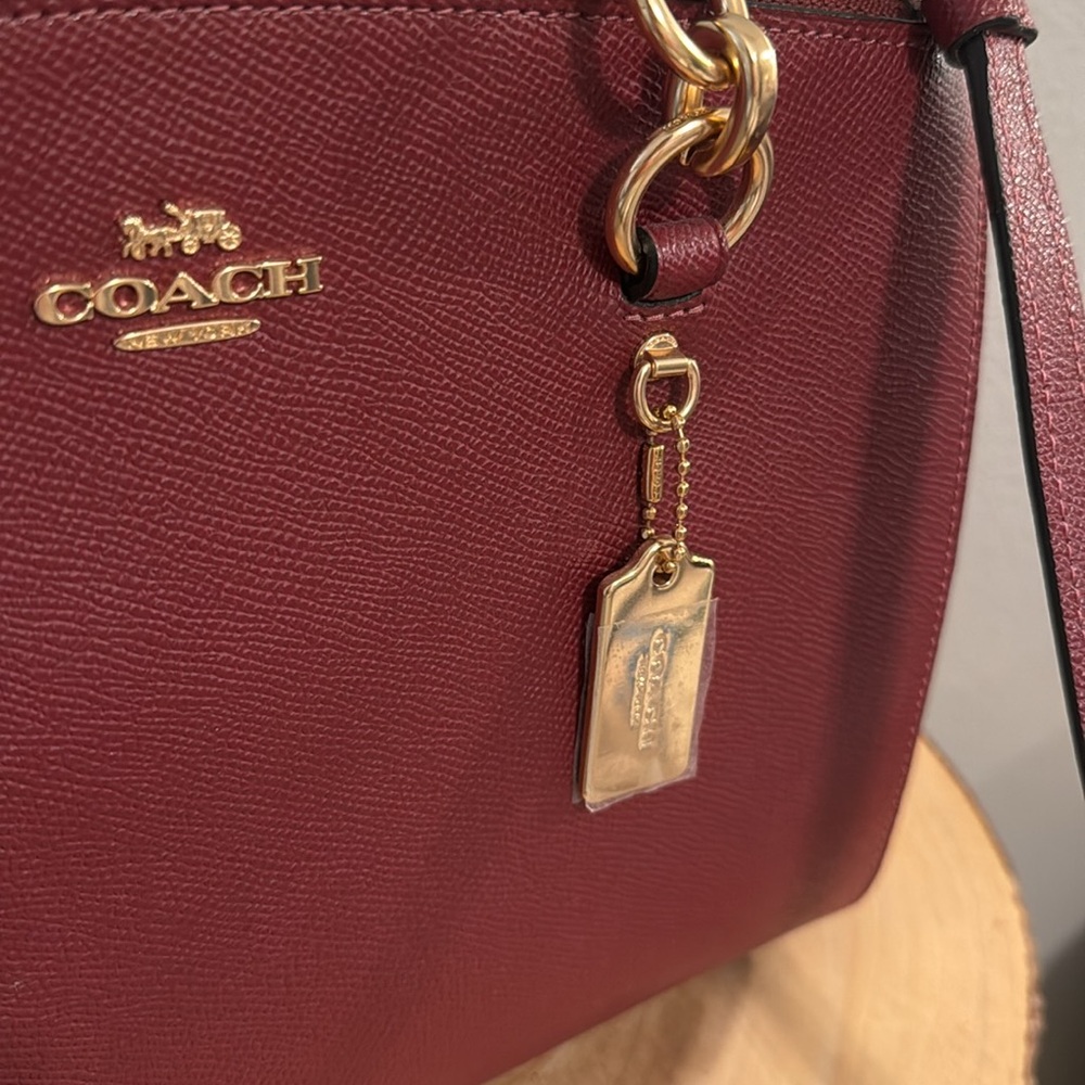 Coach Etta deep red gold accent hardware carryall satchel bag new - Picture 14 of 16